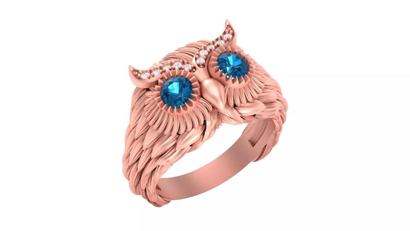 JCR 1006 Feather Design Round Cut Sterling  Owl Ring