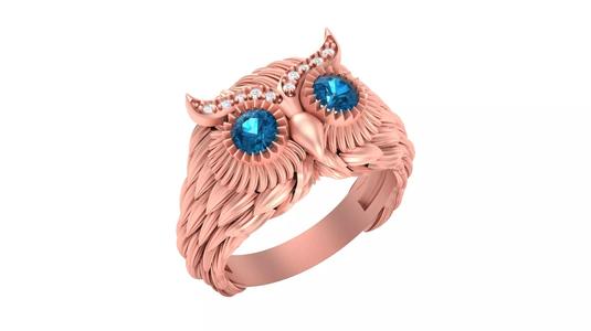 JCR 1006 Feather Design Round Cut Sterling  Owl Ring