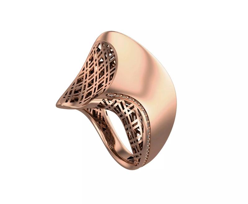 Wire Mesh High Jewelry Italian Cocktail Diamond Ring