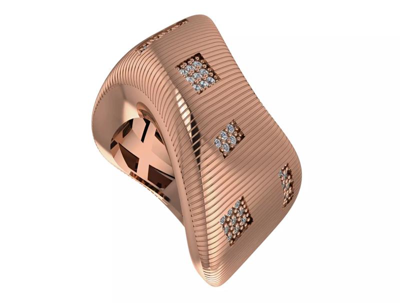 Line Grooves High Jewelry Italian Cocktail Diamond Square Ring