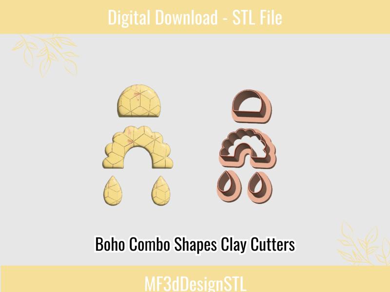 Boho Combo 02 Cutter Digital STL File for Polymer Clay | DIY Jewelry and Cookie Making Tool | 5 Sizes Clay Cutters