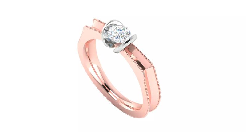 Modern Rose Gold Solitaire Ring with White Gold Bezel