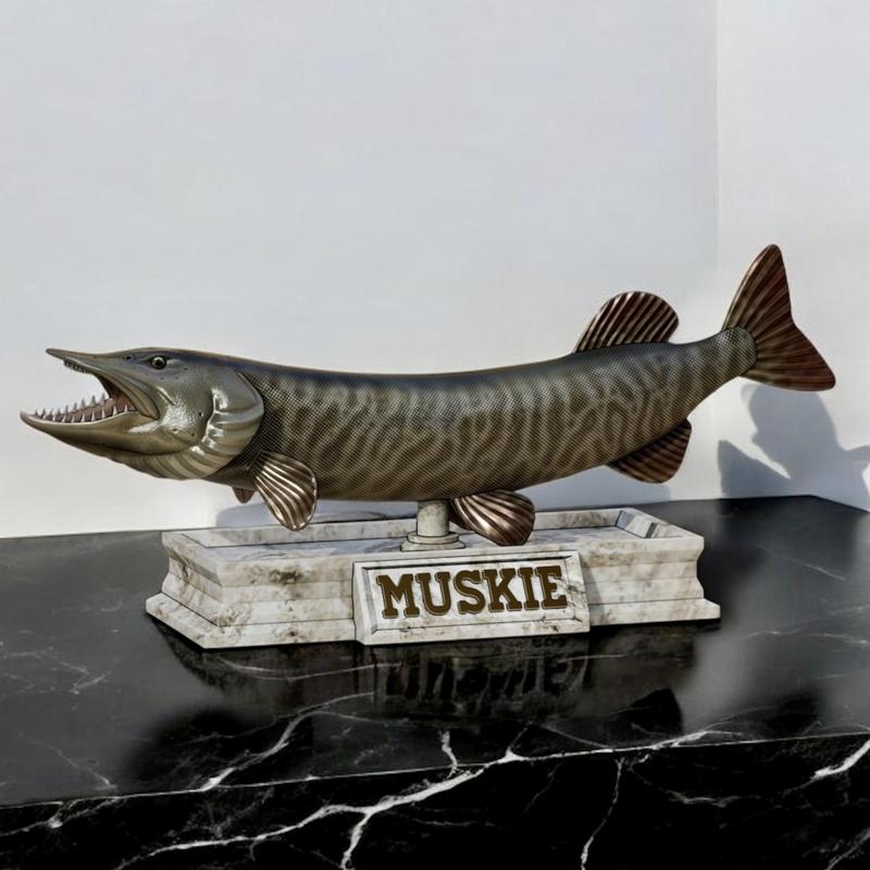fish pike muskellunge muskie / Esox masquinongy in motion 2 open mouth statue detailed texture for 3d printing
