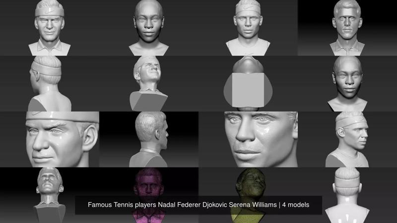 Famous Tennis players Nadal Federer Djokovic Serena Williams 3D Model Collection