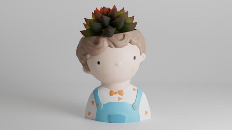 Adorable Boy Planter Bust Design for 3D Printing - Cute Child Planter Digital STL File for Succulents or Indoor Plants