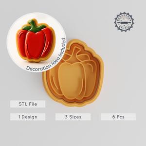 Paprika Shape Cutter & Stamp, Perfect for Cookies & Fondant, S/M/L Sizes, 6-Piece Set, Organic Spice Design