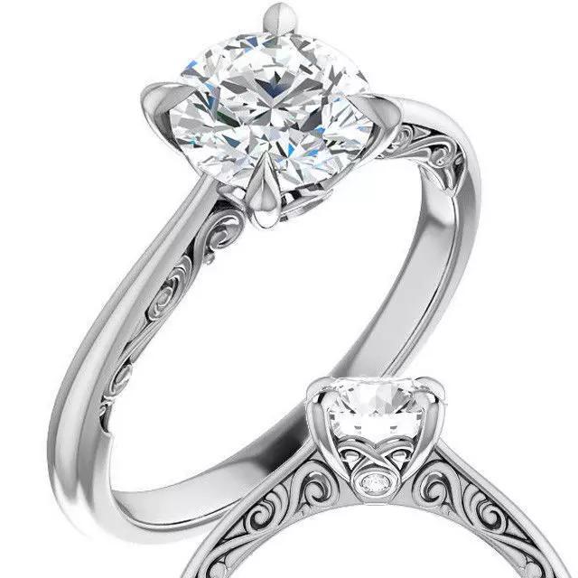 Round Engagement Scroll Accents Ring