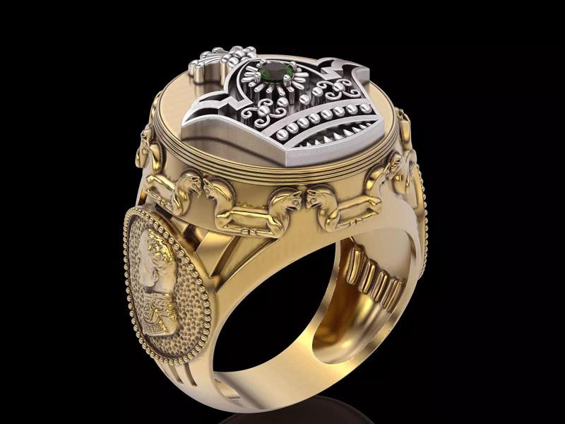Royal crown man ring  gold  printable jewelry 3D model