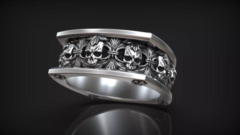 Royal Lily Gothic Skull Ornament Victorian Style Band