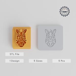 Zebra Stamp Tile, Animal Motif Tile Set, 5 Sizes for Clay & Cookies, Wildlife Safari Theme