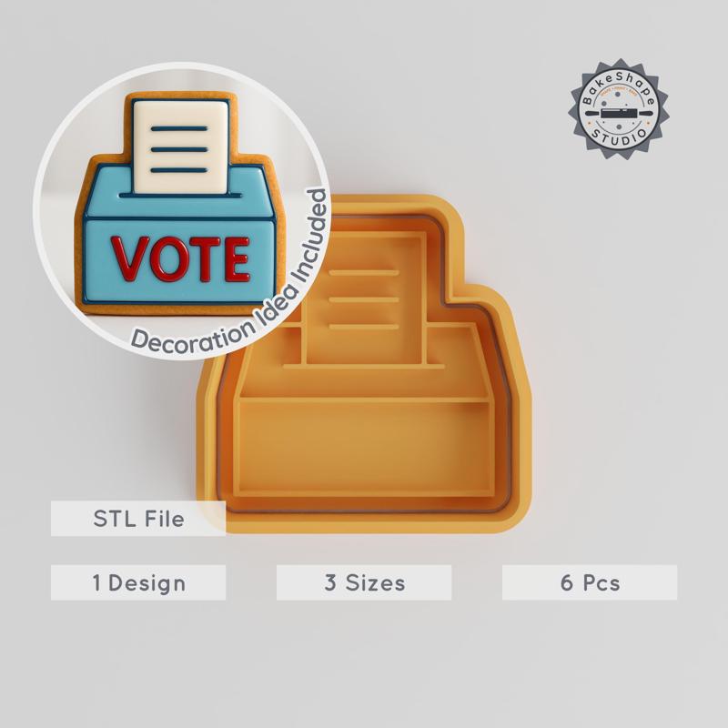 Vote Shape Cutter & Stamp Set, Perfect for Cookies & Fondant, Election-Themed, S/M/L Sizes, 3D Printing STL