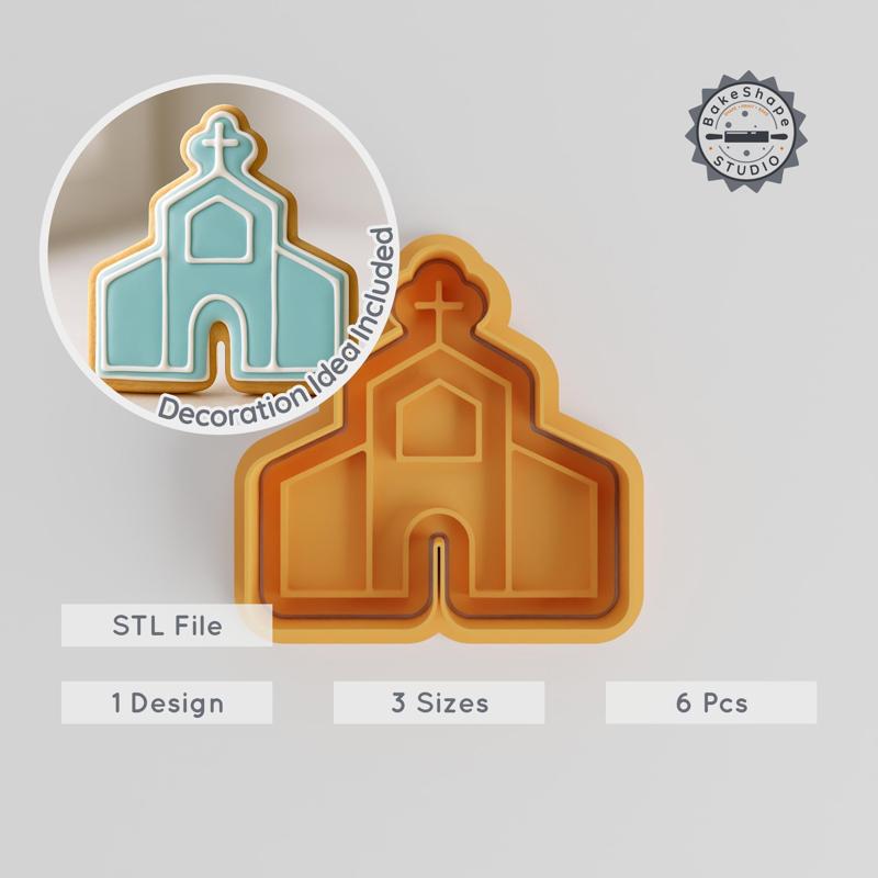 Church Shape Cutter & Stamp Set, Building Cookie & Fondant Tools, 3 Sizes, Chapel, Temple, Abbey, Worship Hall Design