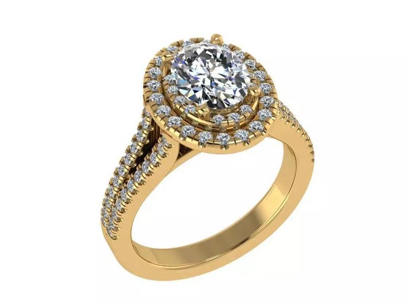 Ring184 oval diamond halo engagement ring gold
