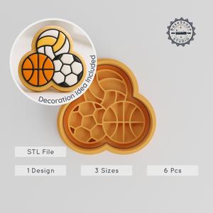 Sports Shape Cutter & Stamp Set, Perfect for Cookies & Fondant, Includes Sizes S/M/L, 6-Piece, Active Recreation Designs