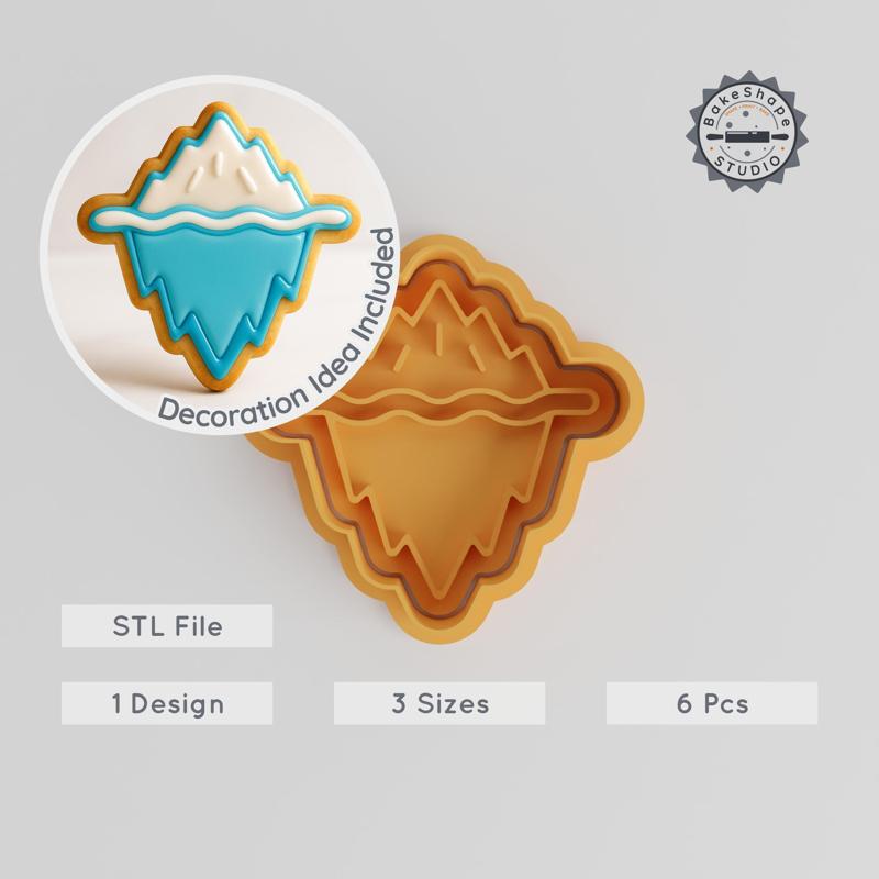 Ice Berg Shape Cutter & Stamp Set, Cookie & Fondant Decor, 3 Sizes, 6 Piece Nature Design