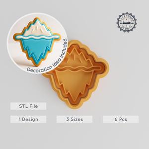 Ice Berg Shape Cutter & Stamp Set, Cookie & Fondant Decor, 3 Sizes, 6 Piece Nature Design