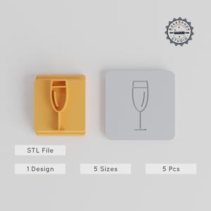 Champagne Stamp Tile Set, Five Motif Sizes 20-40mm, Perfect for Clay, Cookies & Fondant