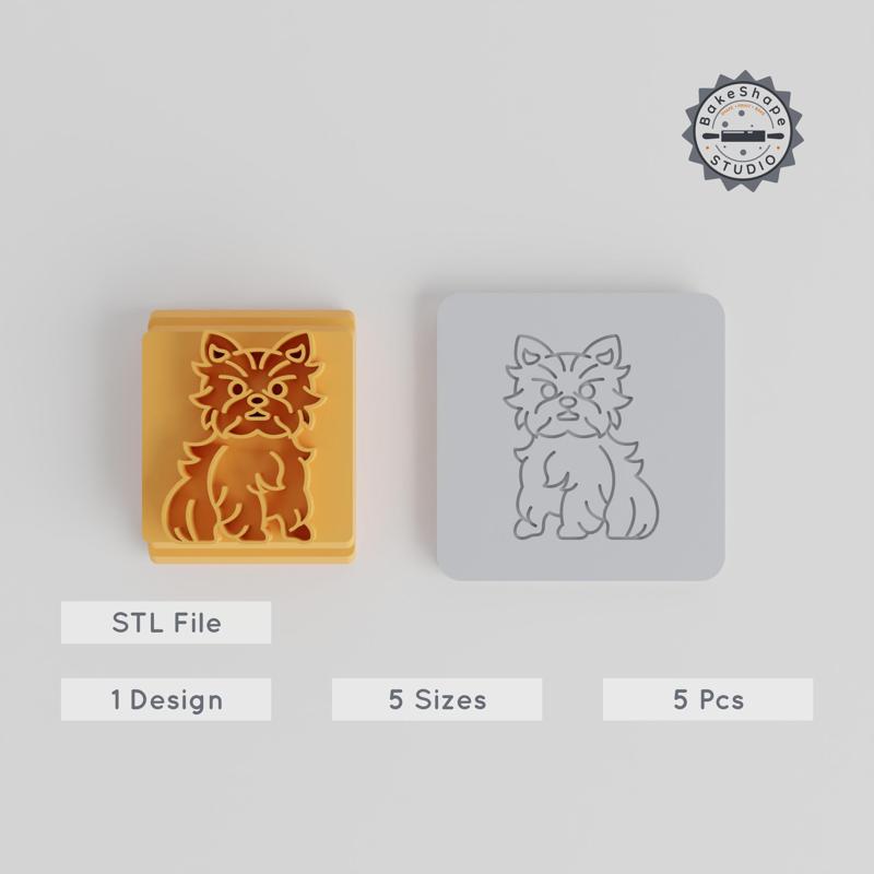 Yorkshire Terrier Stamp Tile Set, 5 Sizes, Perfect for Clay, Cookies & Fondant, Animal Motif, Puppy Dog Design