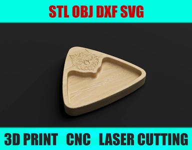 Triangular Wolf Snack Tray - Engraved Serving Dish | STL OBJ DXF SVG Files for CNC, Laser Cutting & 3D Printing