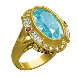 Aquamarine Stone Diamond Halo Art Deco Ring