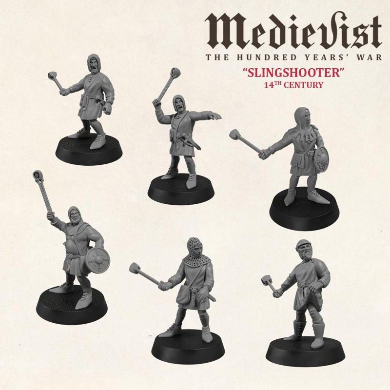 Slingshooter with optional buckler, 14th century