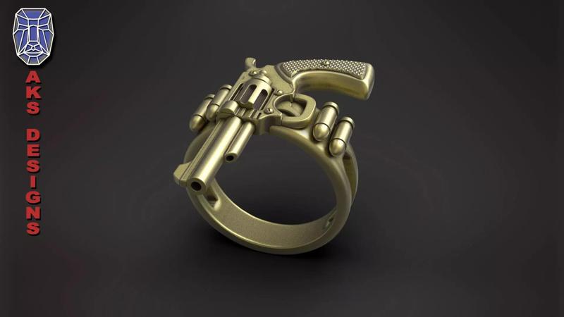 Biker ring jewelry pistol v177