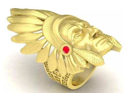 Native American Chief Head Ring 3D Jewelry Model 3908