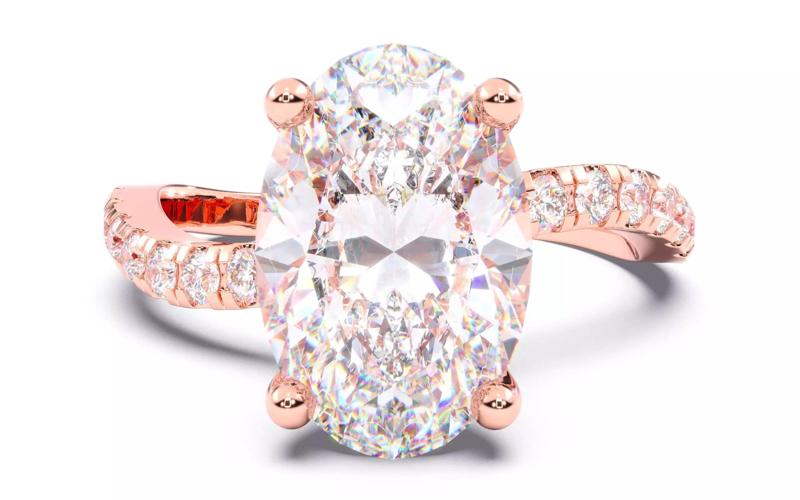 Oval Diamond Pave Setting Solitaire Ring