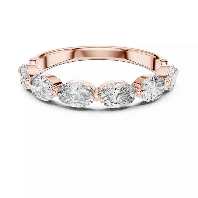 Oval Cut Bubble Prong Half Eternity Stack Wedding Band FileVideo