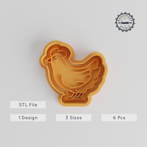 Chicken Shape Cutter & Stamp Set, Cookie & Fondant Tool, 3 Sizes, Cute Animal Design, Poultry Bird Decoration Bundle