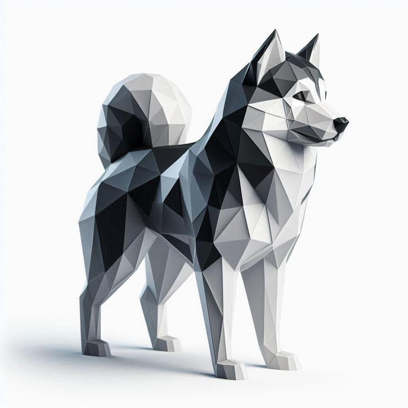 Low-Poly Geometric Husky Dog Sculpture