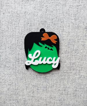 Frankenstein girl head name tag - Lucy