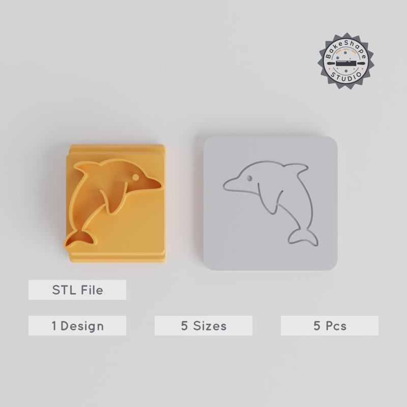 Dolphin Stamp Tile Set, 5 Sizes for Clay, Cookie & Fondant, Ocean Animal Sea Mammal Designs