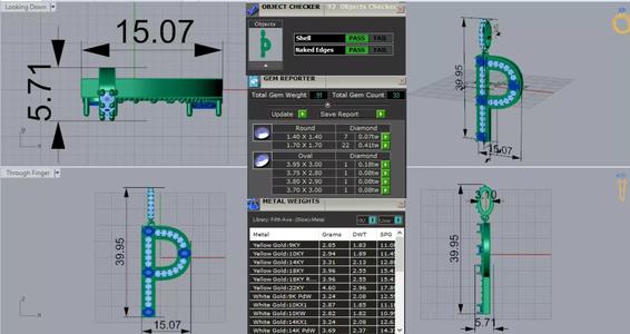 White Gold Letter P Pendant Blue and Pink Stones Model jp0302
