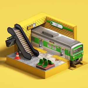 metro diorama, city train