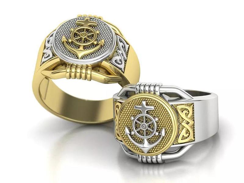 Men Signet Ring Sailor Symbol Ring Ocean Ring Anchor Ring 12US