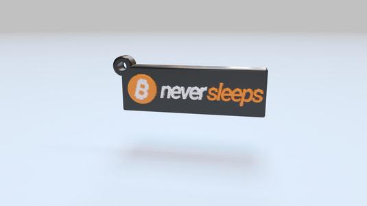 Bitcoin Keychain - Flat Block "Never sleeps"