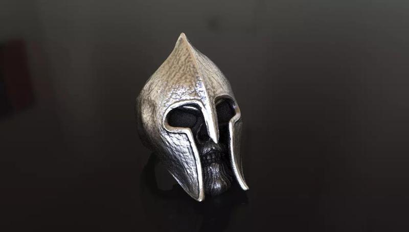 Leonidas Spartan Helmet Skull Ring Stl 3D Model Silver Casting