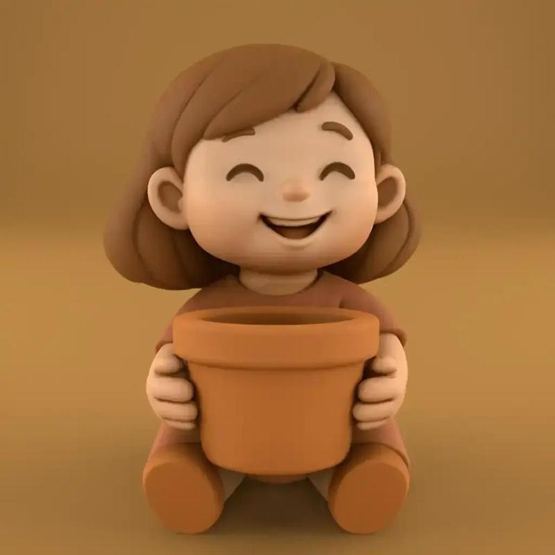 Cute Happy Girl Planter Joyful Container Holder