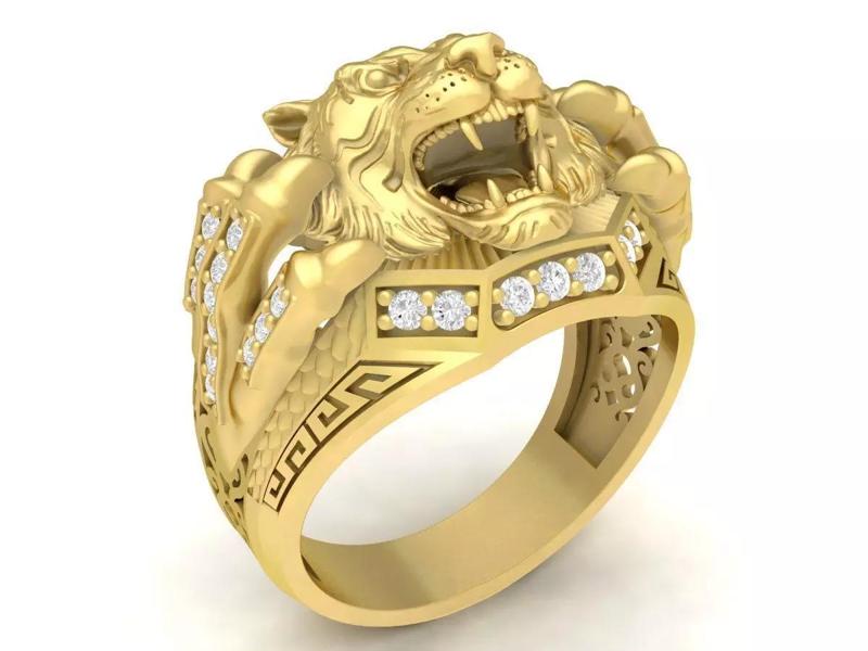 Tiger Head Ring with Diamond Accents 3D Model for Jewelry 3637