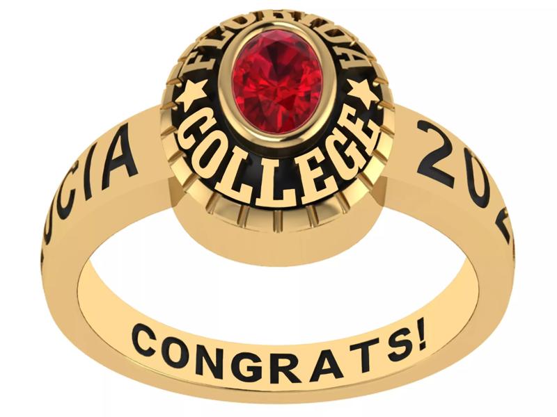 Personalized Class Ring 9 - Oval Gem for Females