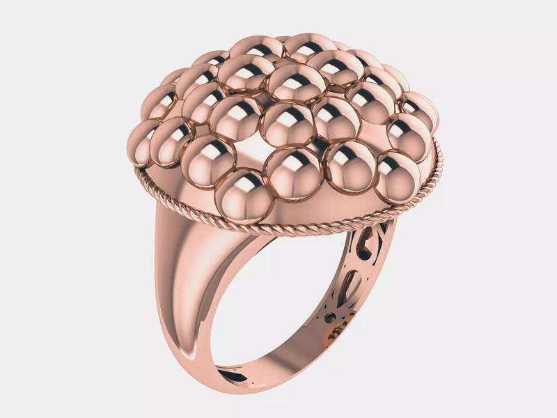 Flower Beads Dome Plain gold ring