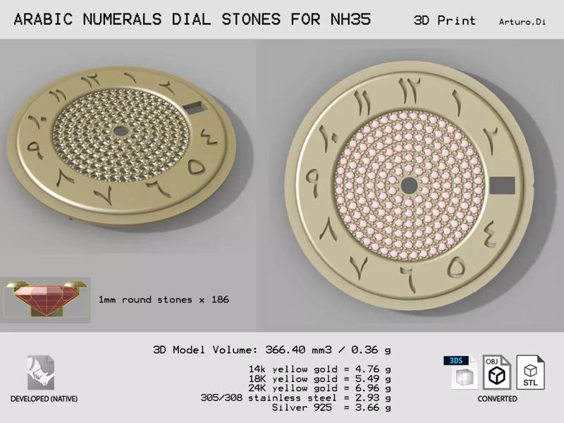 Arabic numerals dial with stones for NH35