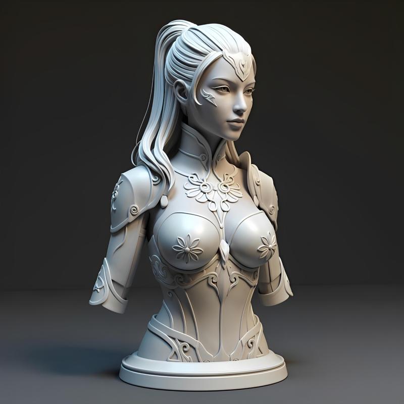 100mm Fantasy Female Bust: High-Detail 3D Print