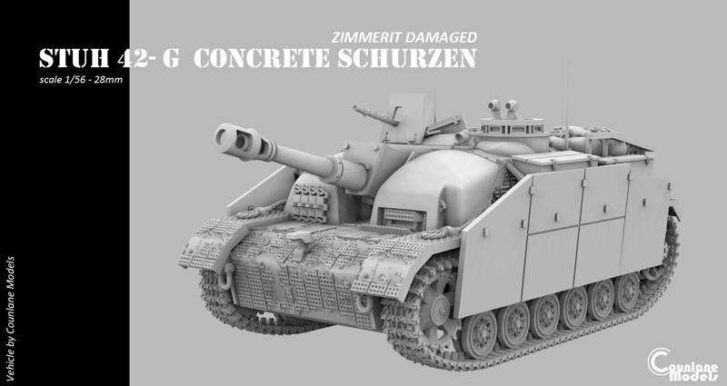 Sturmhaubitze (StuH) 42 With Concrete armor, schurzen, zimmerit damaged