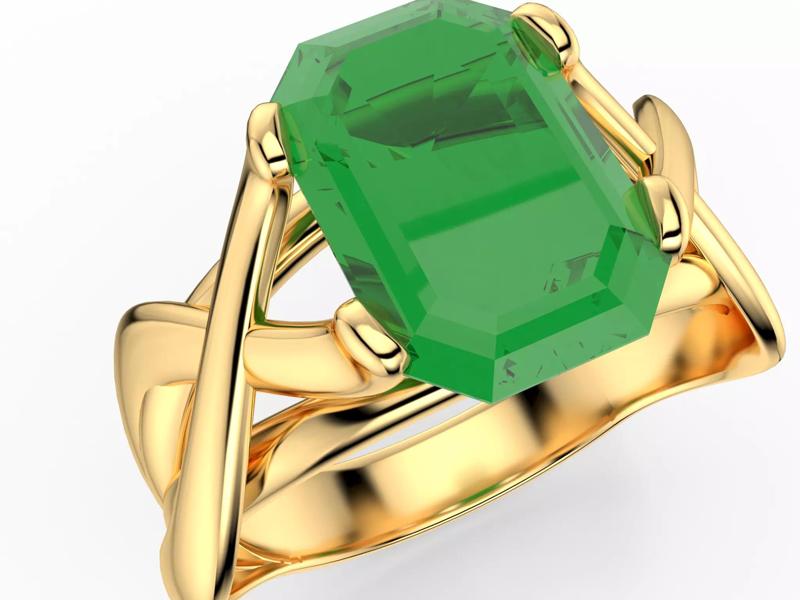 Emerald cut Cathedral Ring