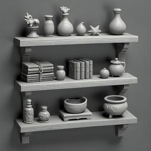 Fantasy Alchemist Shelf – Magical Potion Props & Books 3D Printable Set