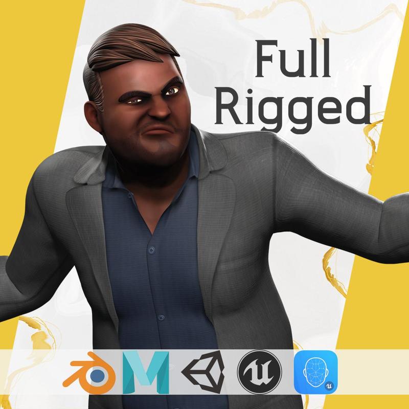 Elegant Black Man standing cartoon high-quality character