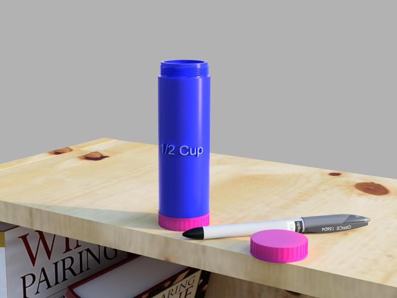 1/2 Cup | 118ml Storage/Measurement tube containers, using caps from Dairyland milk jugs