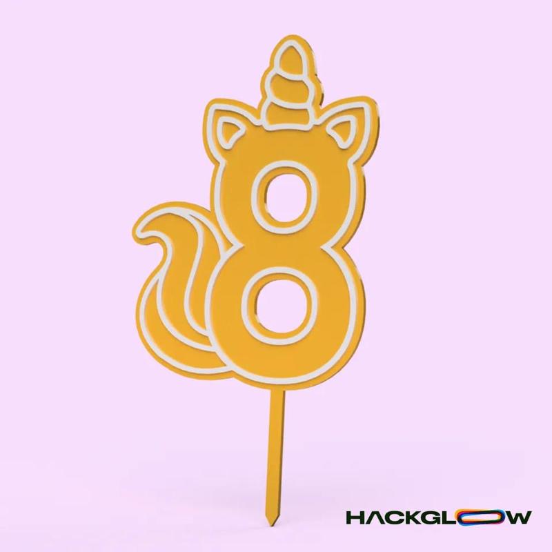 Number 8 unicorn cat birthday Cake candle   